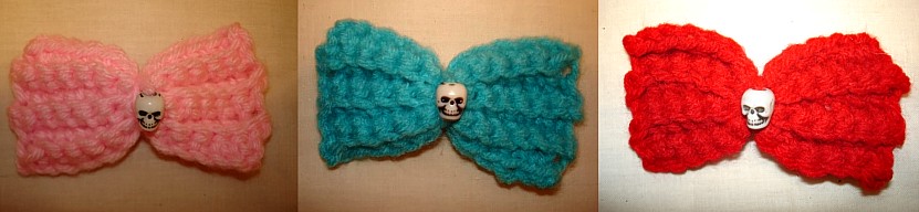 crochet hair bow with skull bead