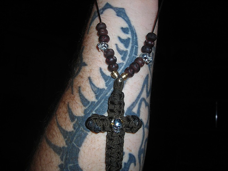 skull bead paracord cross necklace