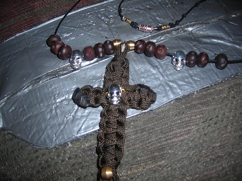 skull bead paracord cross necklace