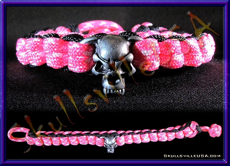 pink paracord villainous skull bracelet