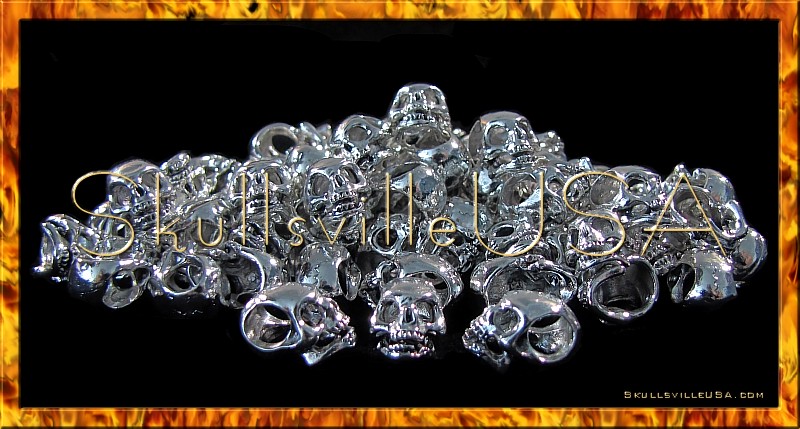 sinister silver plated skull beads side hole