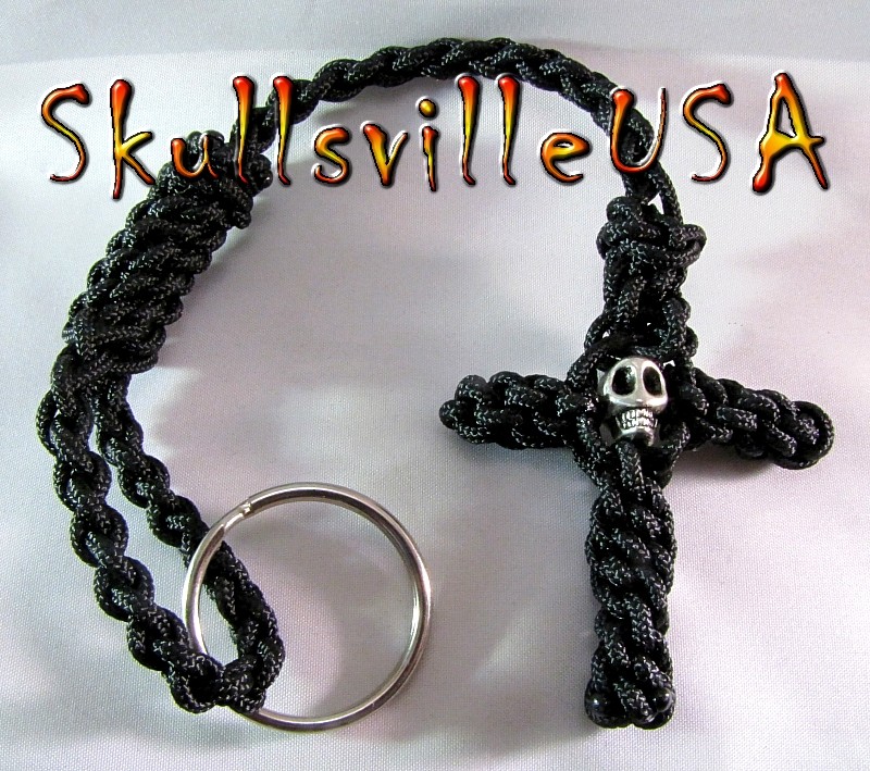 skull bead paracord cross key chain