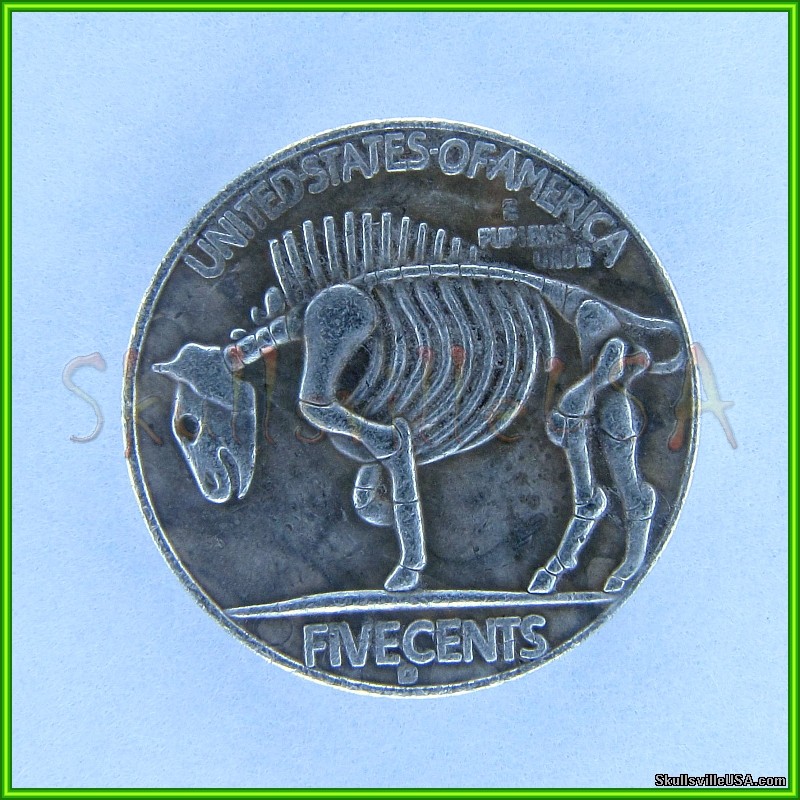 1936 hobo buffalo nickel - 3 legged skeleton buffalo and indian with knife