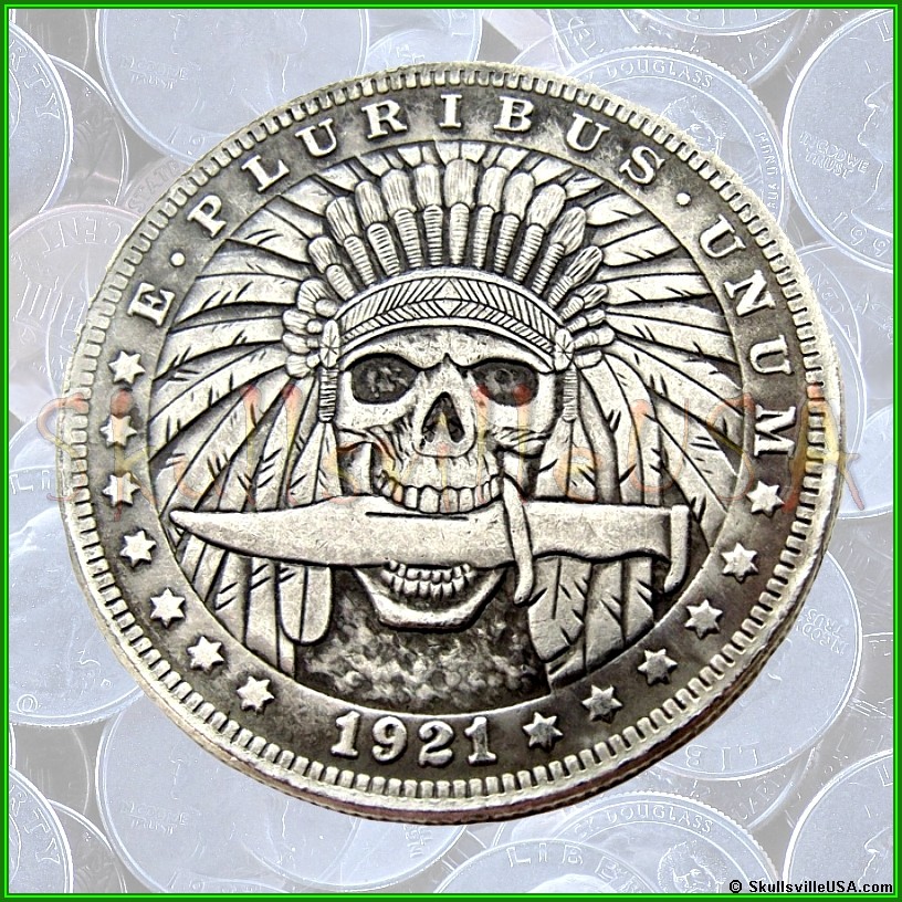 1921 hobo morgan dollar - indian with knife