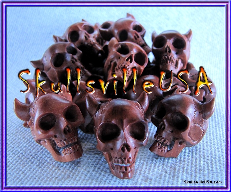 Bead - Skull - Carved Bone - Handmade - Dual Face - (2 pack)