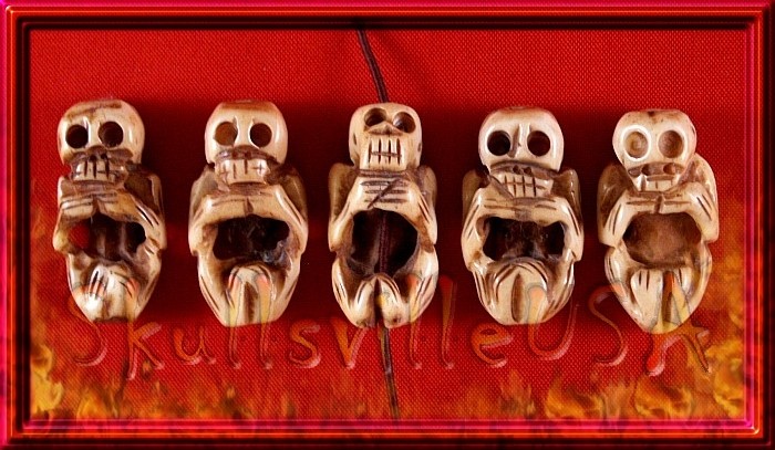 Set of 3 Smoked Bone Skull Beads-BeadSkullBone3